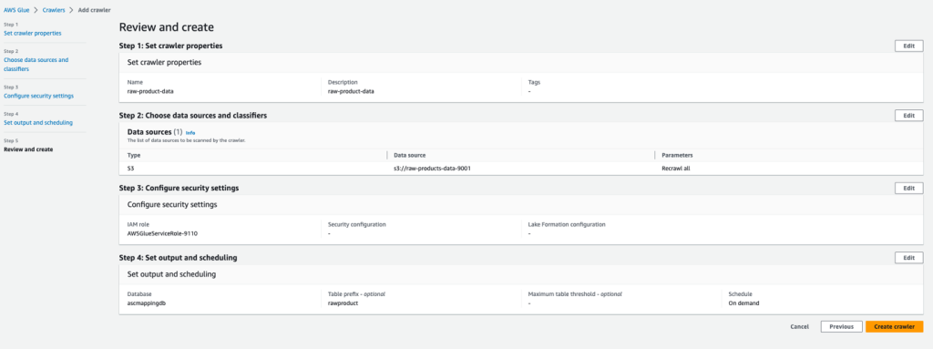 crawler creation screen