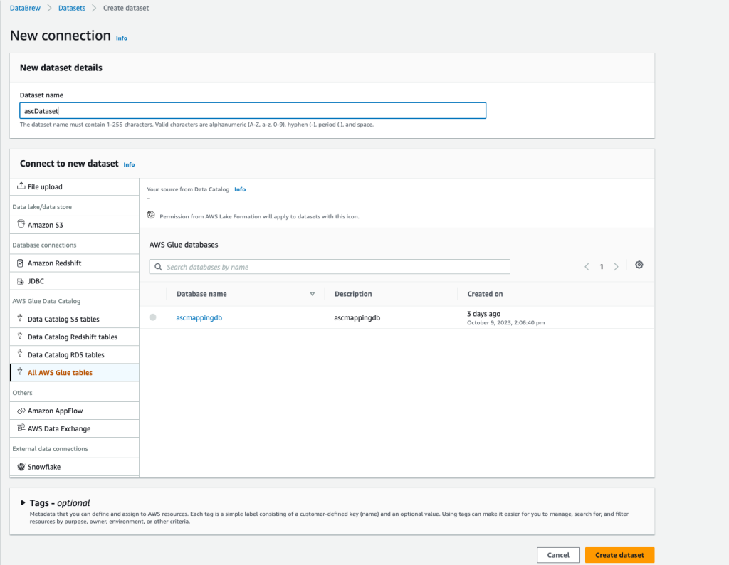 New connection for datasets