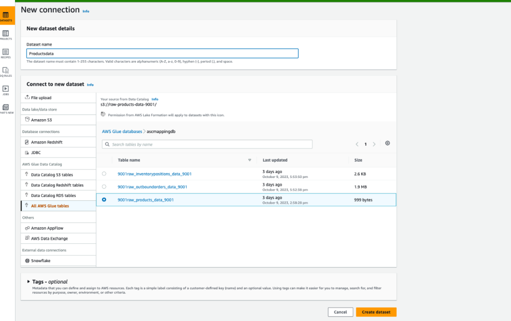 New connection for datasets continued