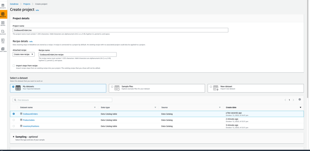 Project creation screen