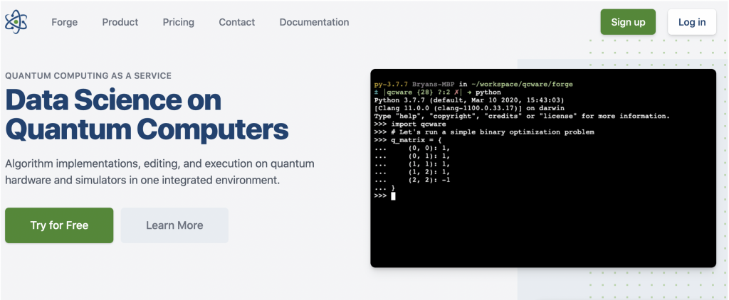 A screenshot of QC Ware Forge’s home page