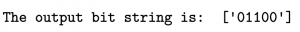 Measurement results for 5 qubit Hadamard circuit test run: "The output bit string is: ['01100']