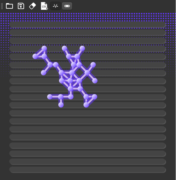 purple graph on black background with 31 nodes connected in an irregular manner