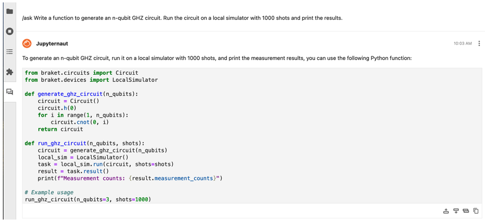 Figure 6. Leveraging the /ask command to create a GHZ circuit with n qubits.