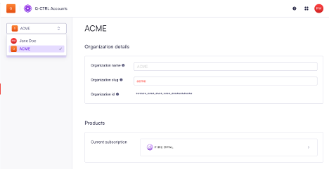 Figure 3: Q-CTRL accounts portal showing your organization details setup page.