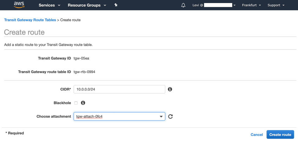 Transit Gateway added route to source