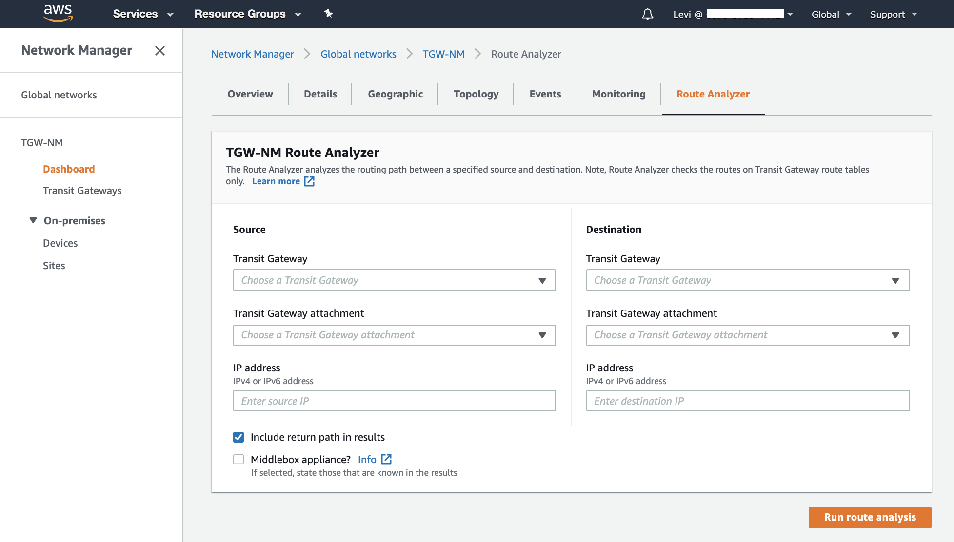 Empty route analyzer demonstrating console view