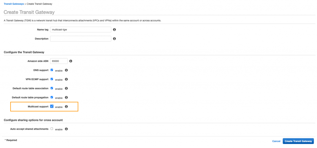 Create TGW with multicast support