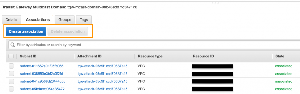 Create subnet associations