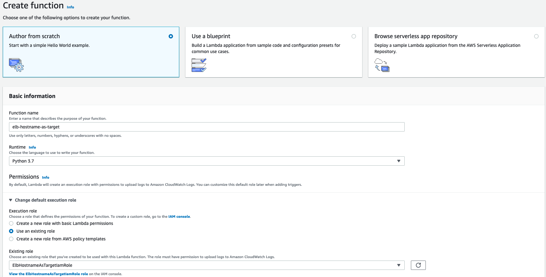 Lambda Function create console