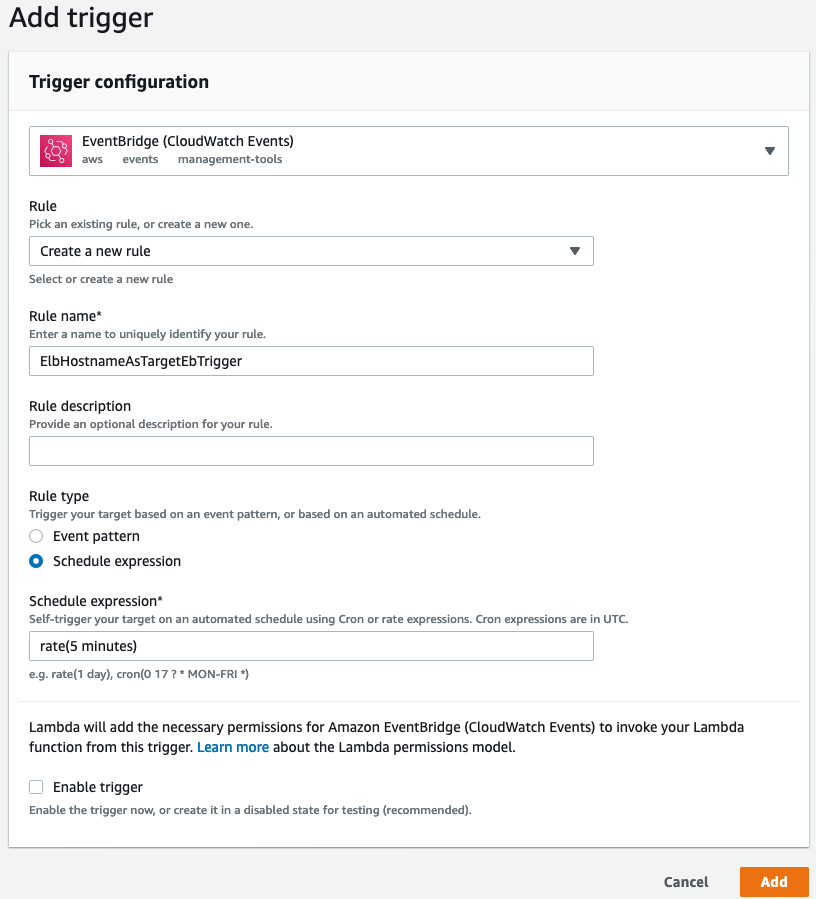 Add trigger through Lambda Console