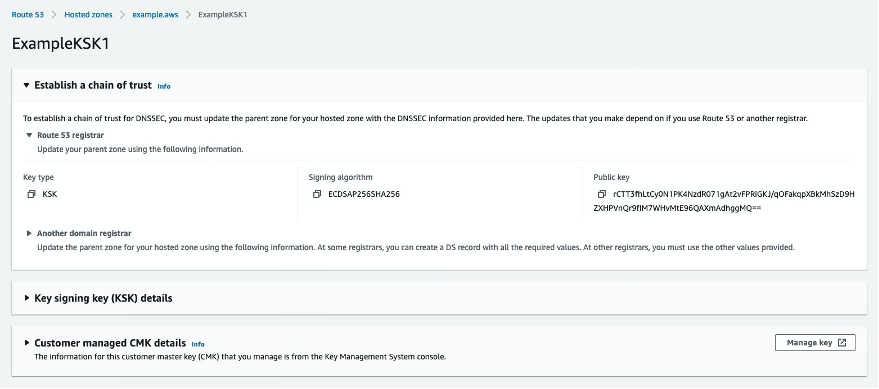 View information to create DS record
