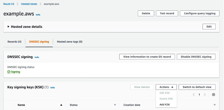 DNSSEC signing tab - Add KSK