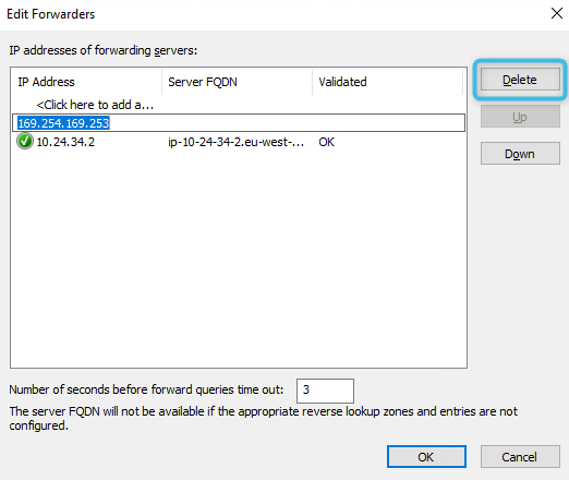 Select 169.254.169.253 and click Delete