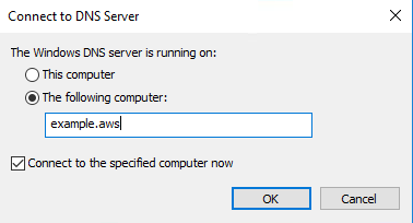 Under Connect to DNS Server chose The following computer and enter the name of your Managed AD domain