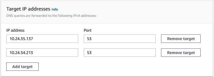 Figure 8: second portion of the New Rule wizard showing the IP addresses we are forwarding to for resolution.