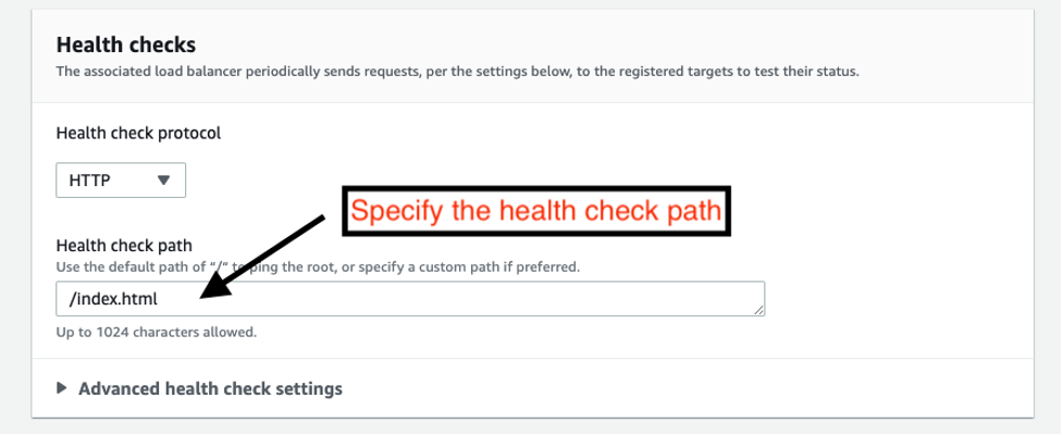Specify the health check settings