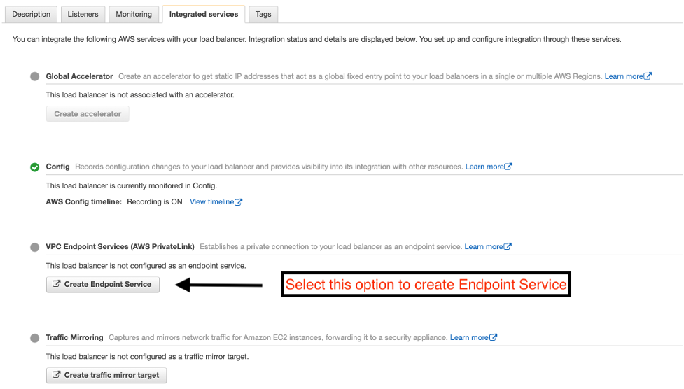 Create AWS PrivateLink Endpoint Service