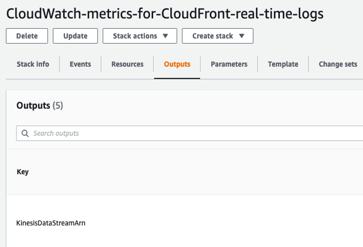 Figure 3: Example of KinesisDataStreamArn CloudFormation stack output