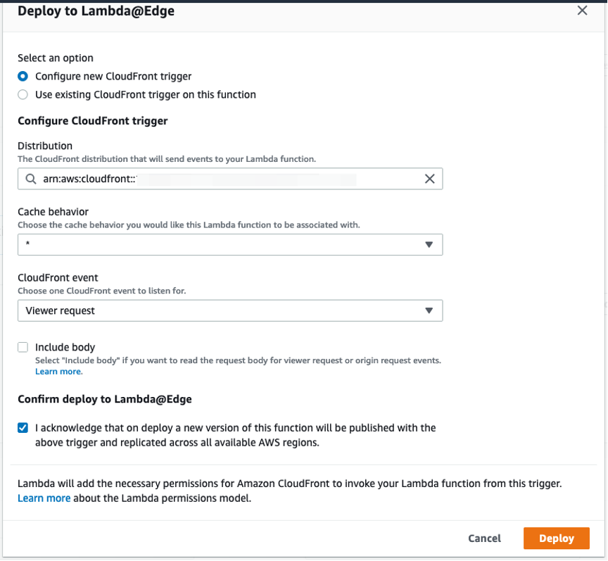 Deploy AWS Lambda@Edge to Amazon CloudFront distribution