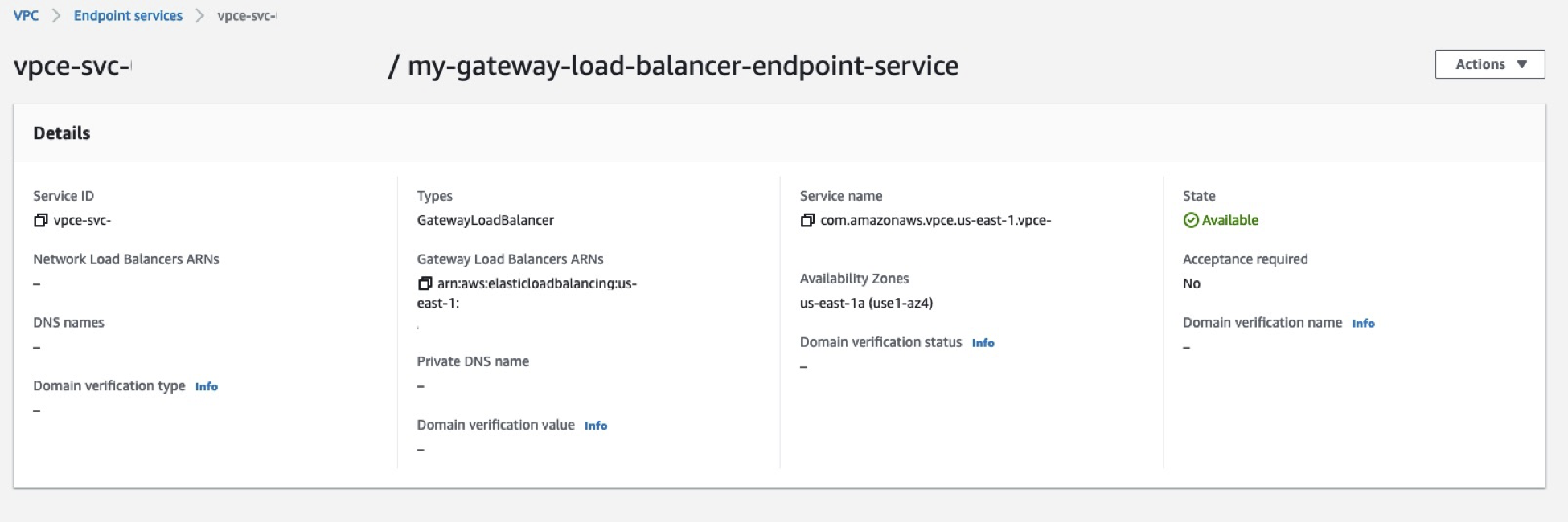 Endpoint Service name