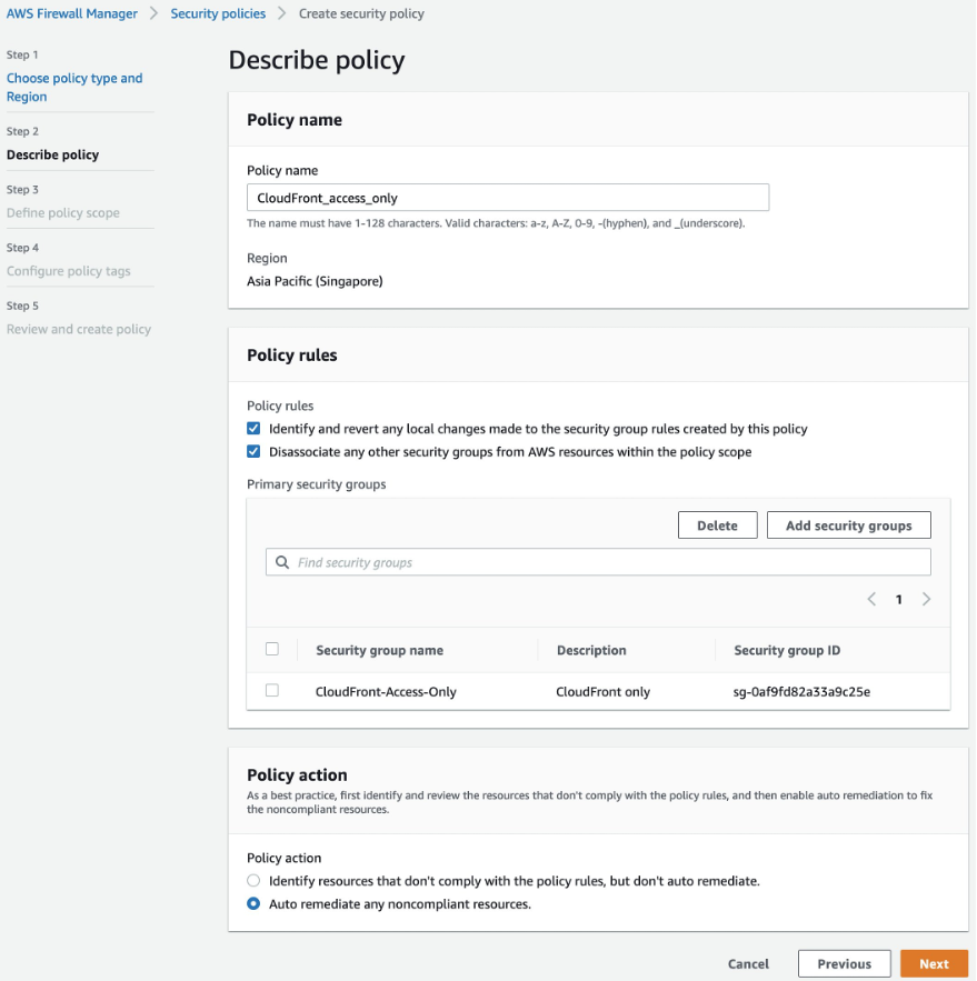 Screenshot of Firewall Manager policy creation