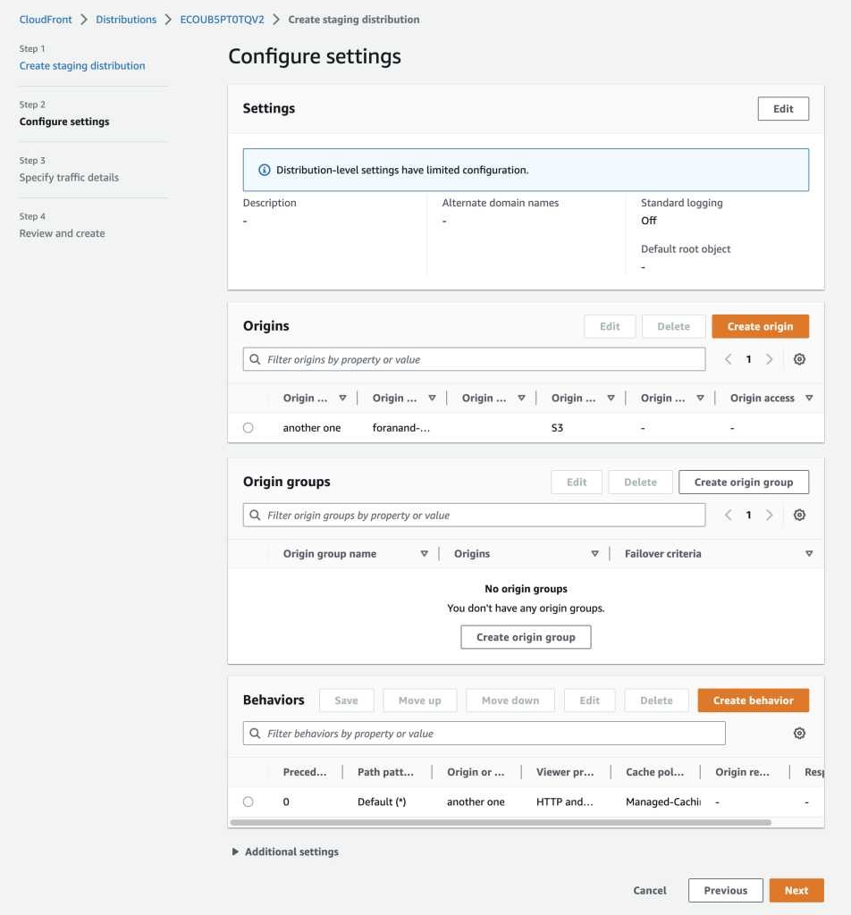 Diagram showing configuration of staging distribution.