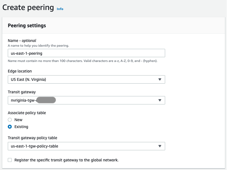 Creating Cloud WAN - Transit Gateway peering (in us-east-1)