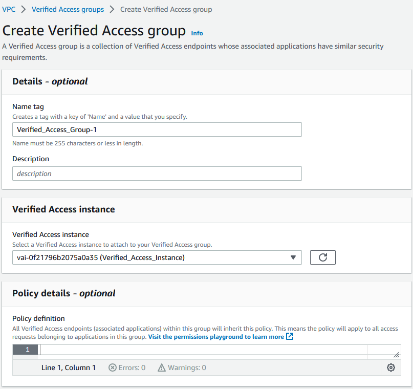 Figure 6: AWS Verified Access Group configuration