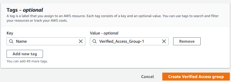 Figure 6: AWS Verified Access Group configuration Tags