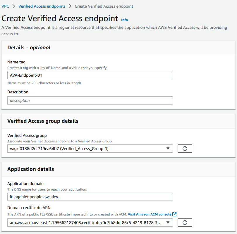 Figure 8: AWS Verified Access Endpoint Configuration