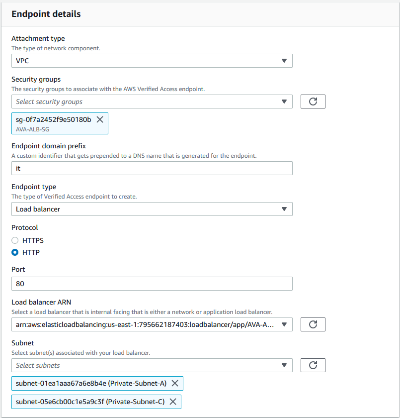 Figure 8: AWS Verified Access Endpoint Configuration details