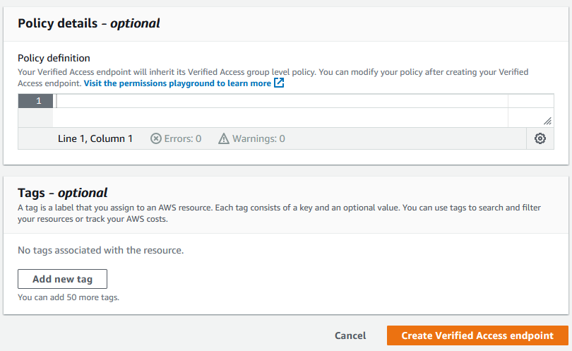 Figure 8: AWS Verified Access Endpoint Configuration policy details