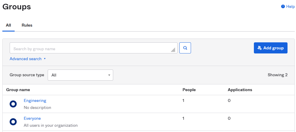 Figure 2: Okta Groups configuration