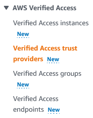 Verified Access trust provider on the left-side navigation pane.