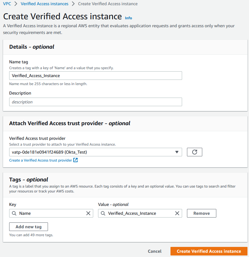 Figure 5: AWS Verified Access Instance configuration