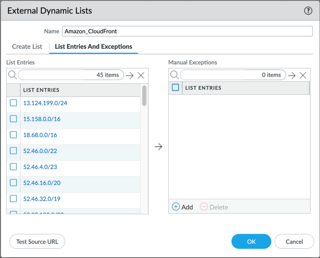 Figure 10 IP prefixes in External Dynamic List
