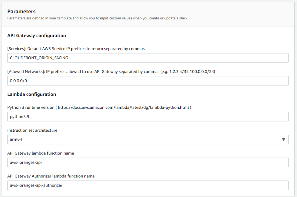 Figure 4 CloudFormation parameters