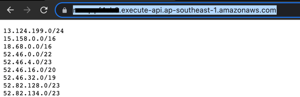 Figure 6 IP prefixes from API Gateway