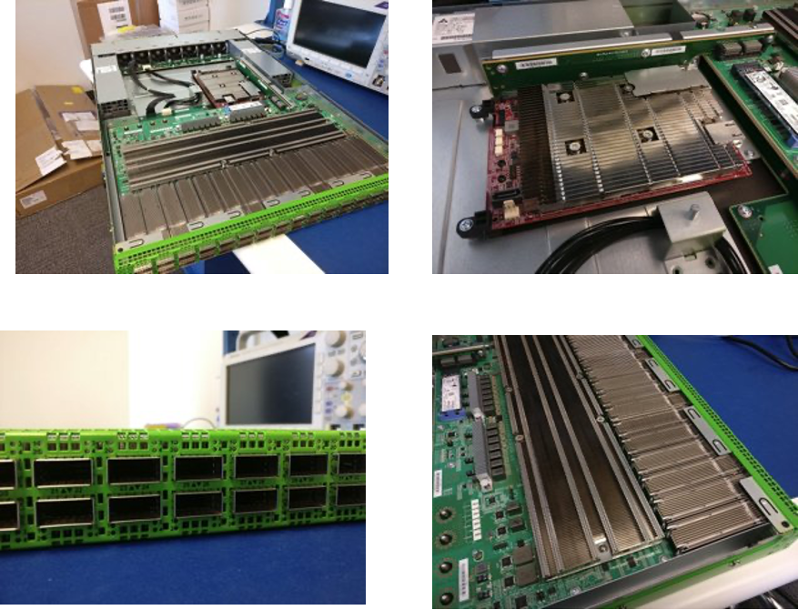 Figure 6: Various pictures of the inner components of our 32x400G router