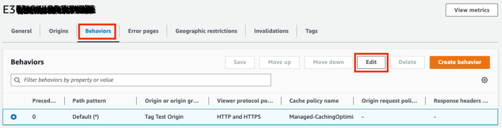 Figure 5: Selecting cache behaviors for tag-based invalidation