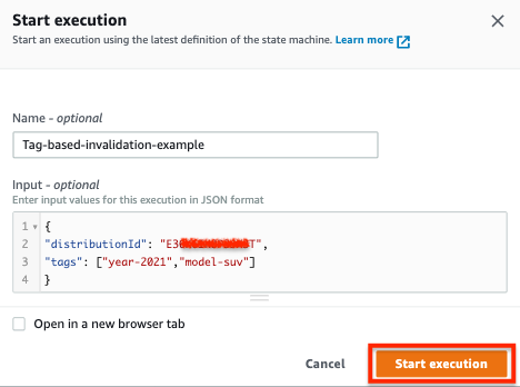 Figure 9: Example execution payload for tag-based invalidation