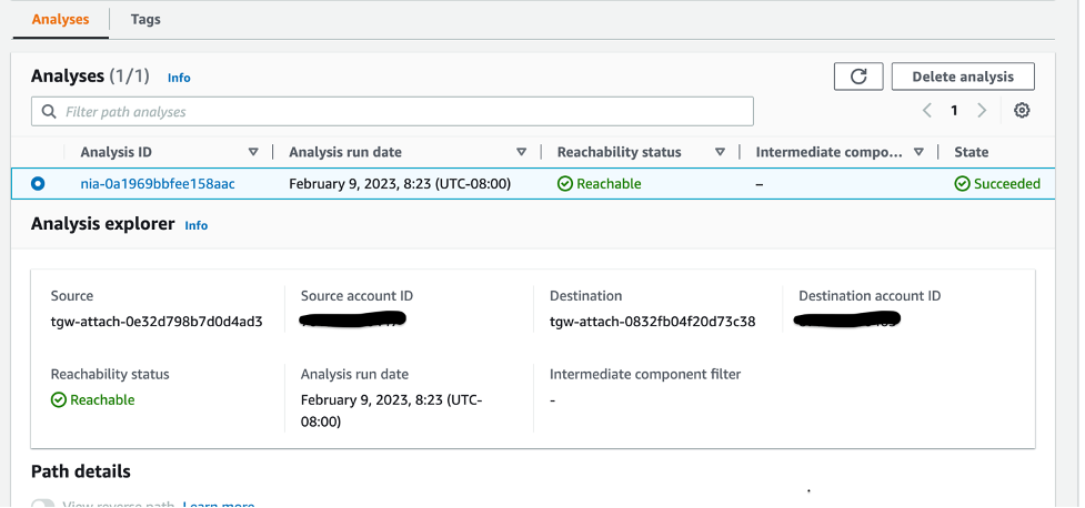 An example analysis from VPC reachability analyzer