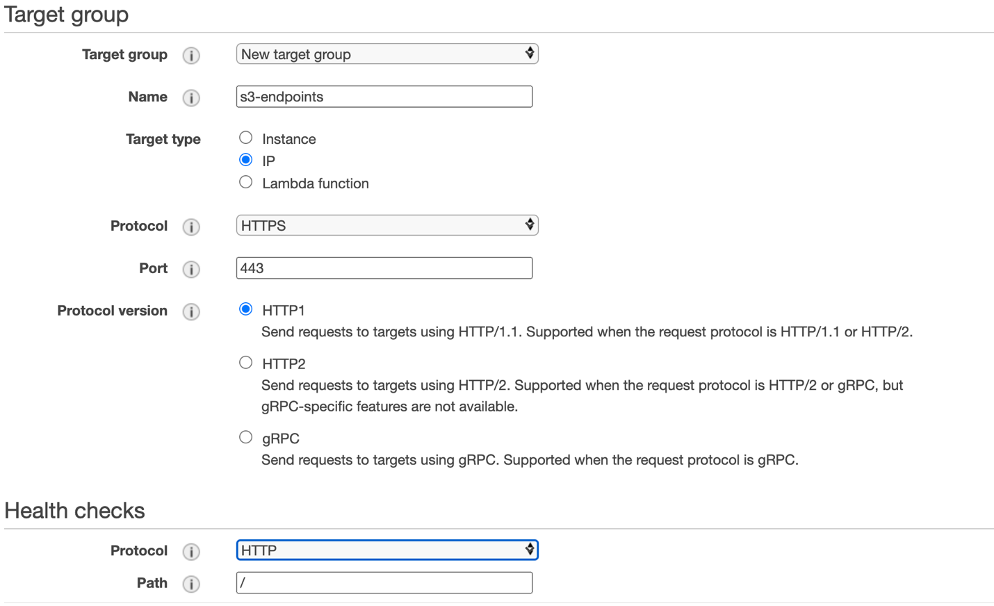 Screenshot of the Target Group page with options entered