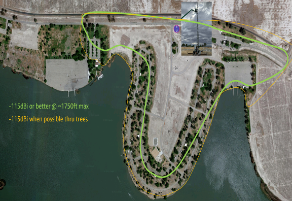 Coverage area with one radio deployed to confirm range of signal