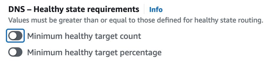 Figure 4: UI for turning off DNS failover for a target group in the AWS Management Console