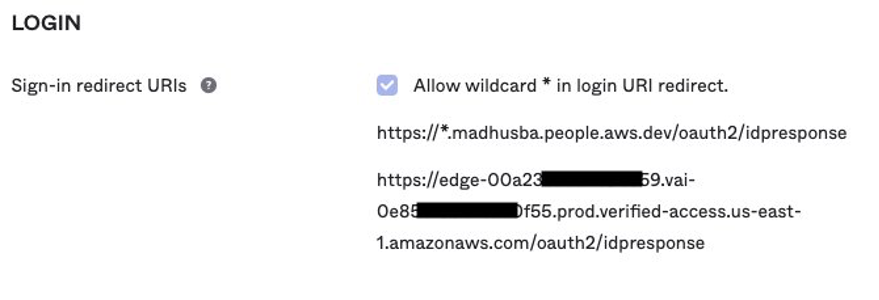 Sample Okta dev portal configuration screenshot with sign-in redirect URL