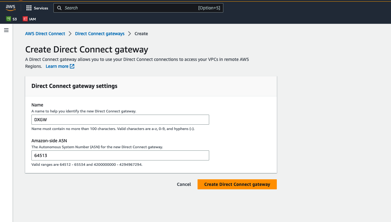 Figure 5 - Create a Direct Connect gateway