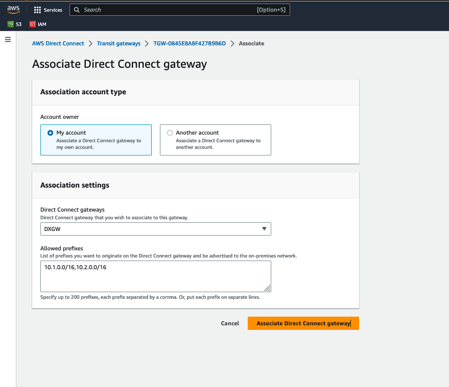 Figure 8 – Associate the transit gateway with the Direct Connect gateway