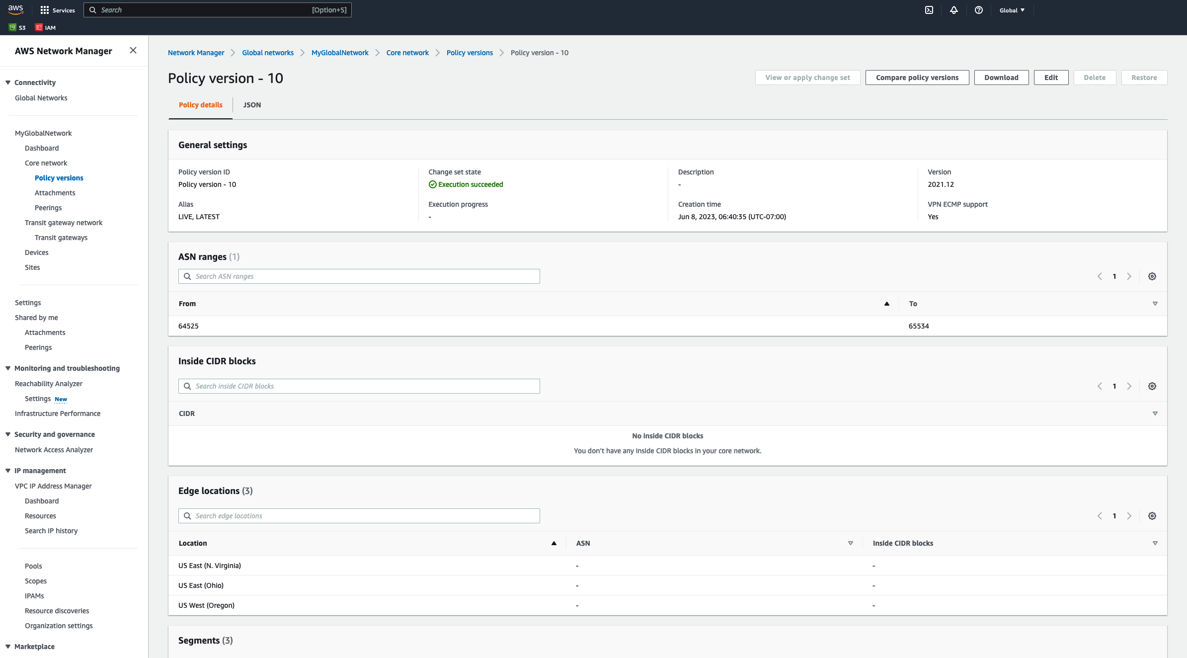 Figure 10 – Verify the Edge locations where Cloud WAN is deployed.